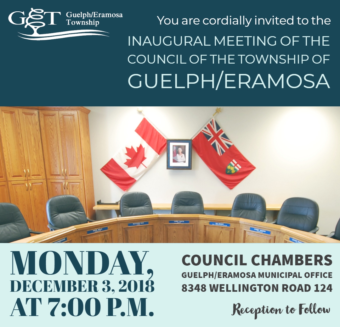 Image of Council Chambers with event details